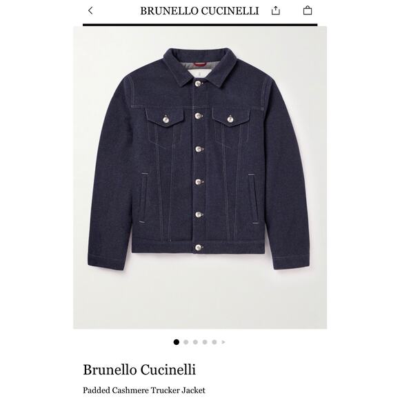 $7000 Brunello Cucinelli Padded Blue Cashmere Trucker Jacket Men Size Medium - Picture 15 of 15
